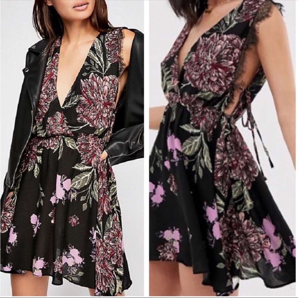 Free people black floral combo mini dress